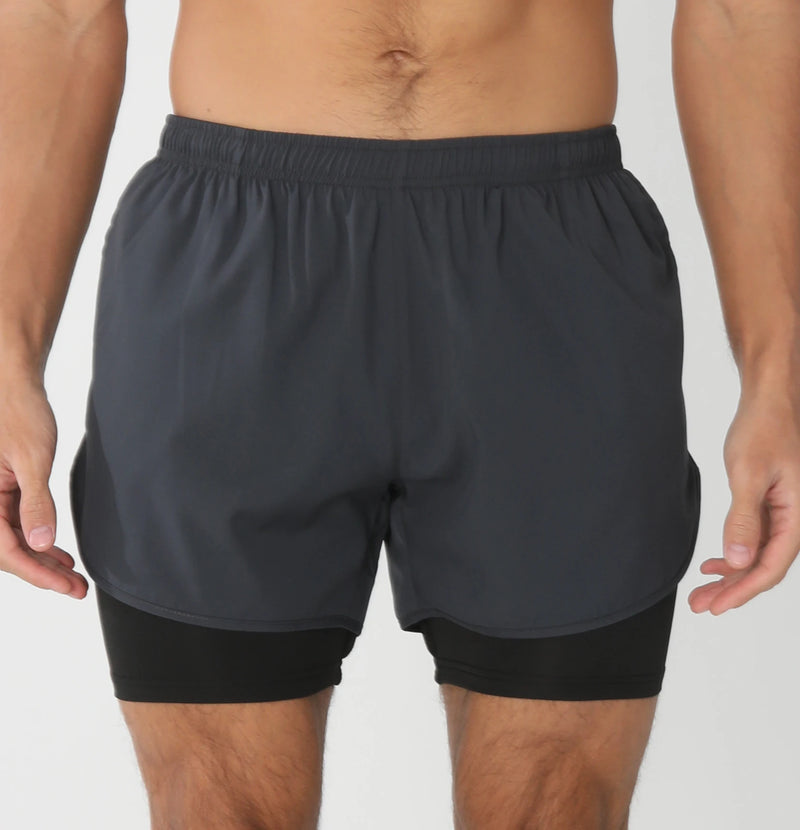 Shorts de ginástica masculinos para corrida com bolsos internos