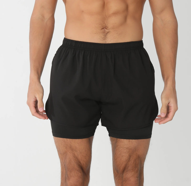 Shorts de ginástica masculinos para corrida com bolsos internos