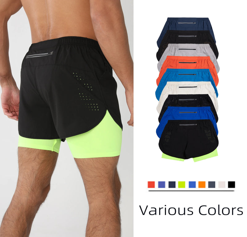 Shorts de ginástica masculinos para corrida com bolsos internos