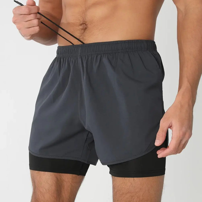 Shorts de ginástica masculinos para corrida com bolsos internos