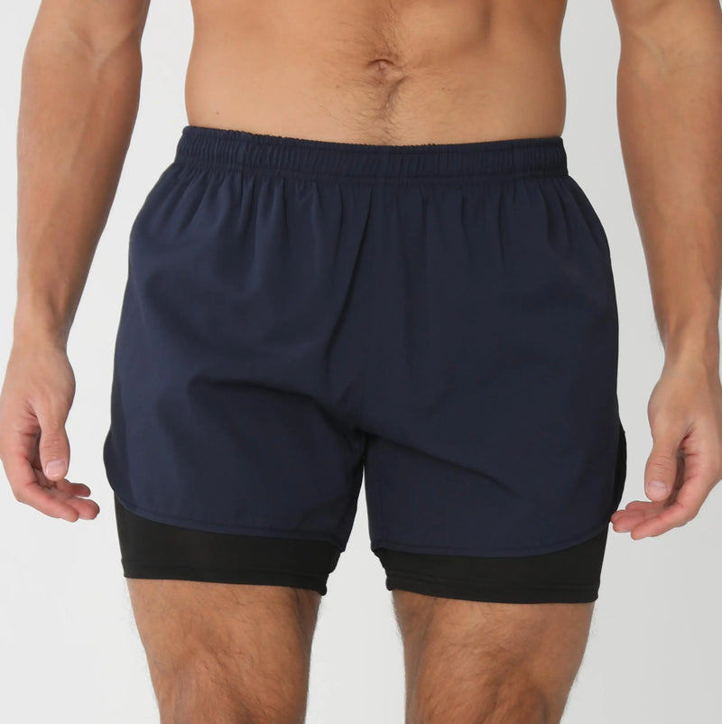 Shorts de ginástica masculinos para corrida com bolsos internos