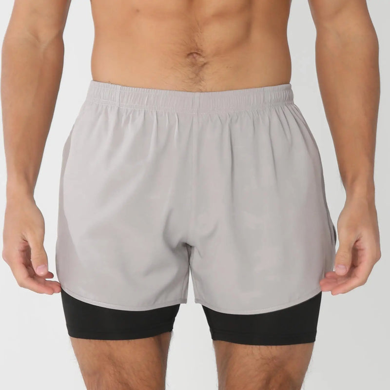 Shorts de ginástica masculinos para corrida com bolsos internos
