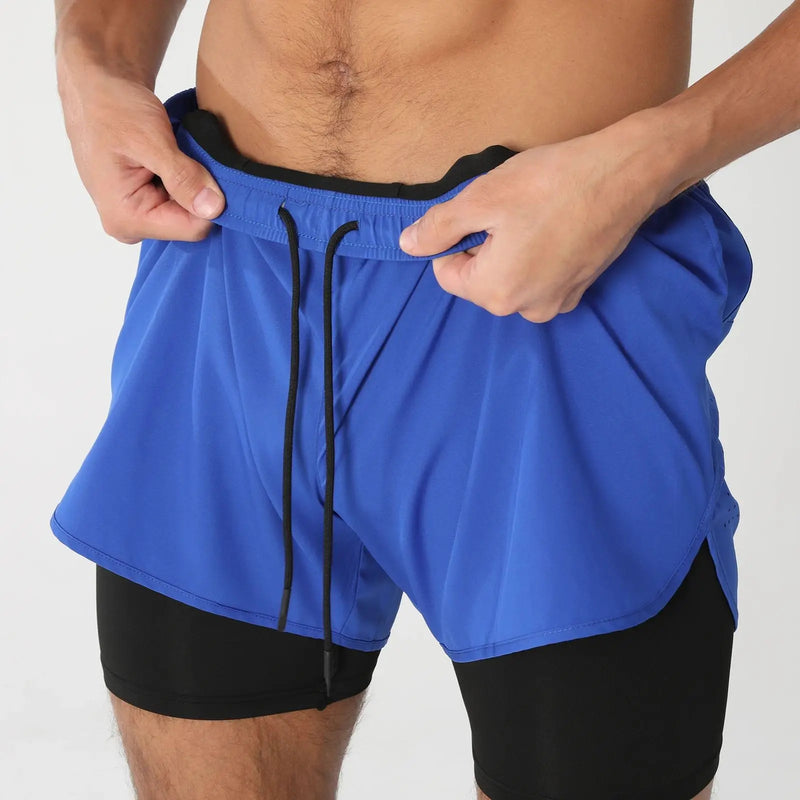 Shorts de ginástica masculinos para corrida com bolsos internos