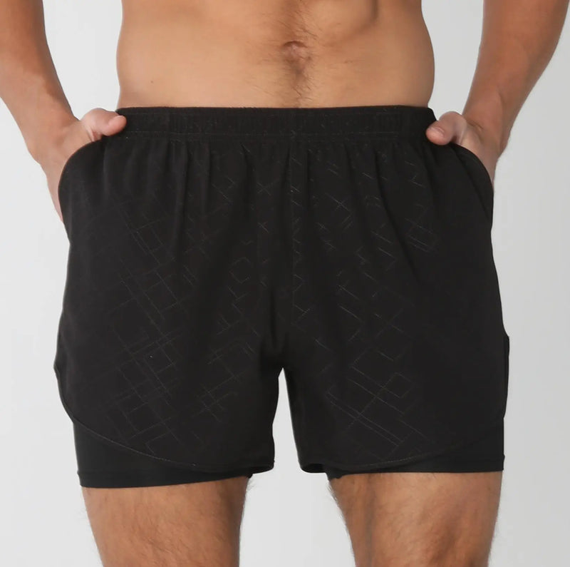 Shorts de ginástica masculinos para corrida com bolsos internos
