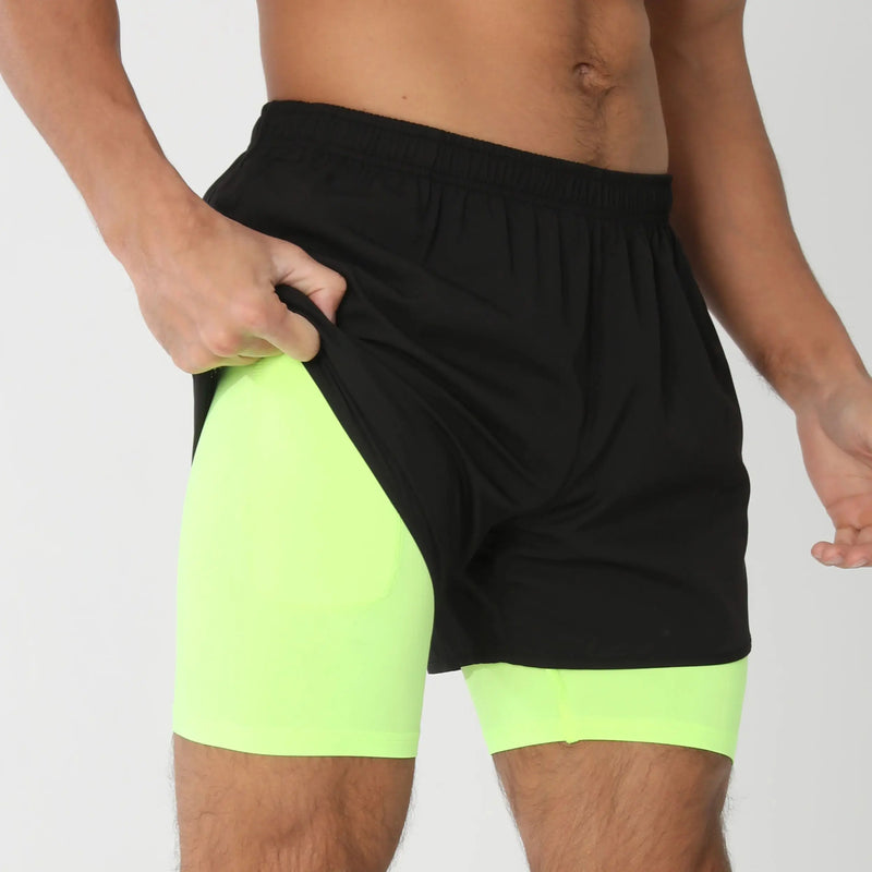 Shorts de ginástica masculinos para corrida com bolsos internos