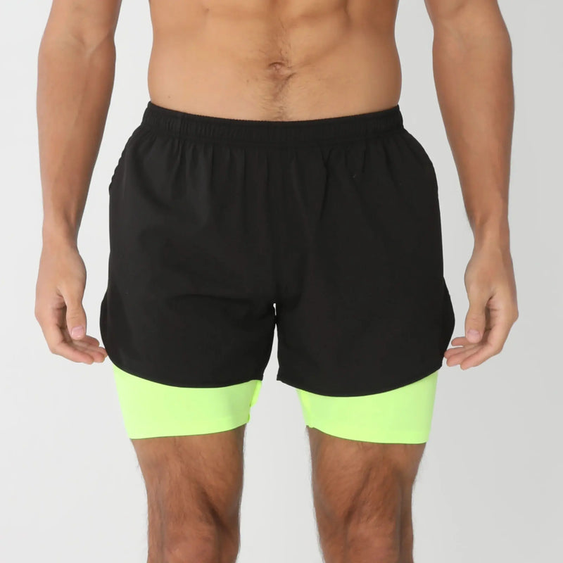 Shorts de ginástica masculinos para corrida com bolsos internos